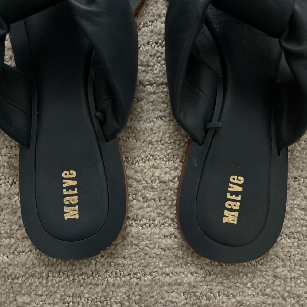 Anthropologie Maeve Puffy Knotted Leather Sandals Navy Blue 9 - Picture 8 of 10